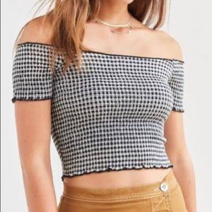 Ecote Ruffle Cropped Gingham Top, XS Black & White